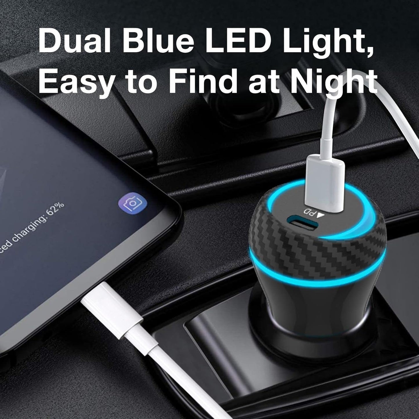 MOCA 51W Fast Charger for iPhone, USB C Dual Ports with 2pcs 3.3ft A-P/C-P Cable Car Charger Adapter for iPhone 13 12
