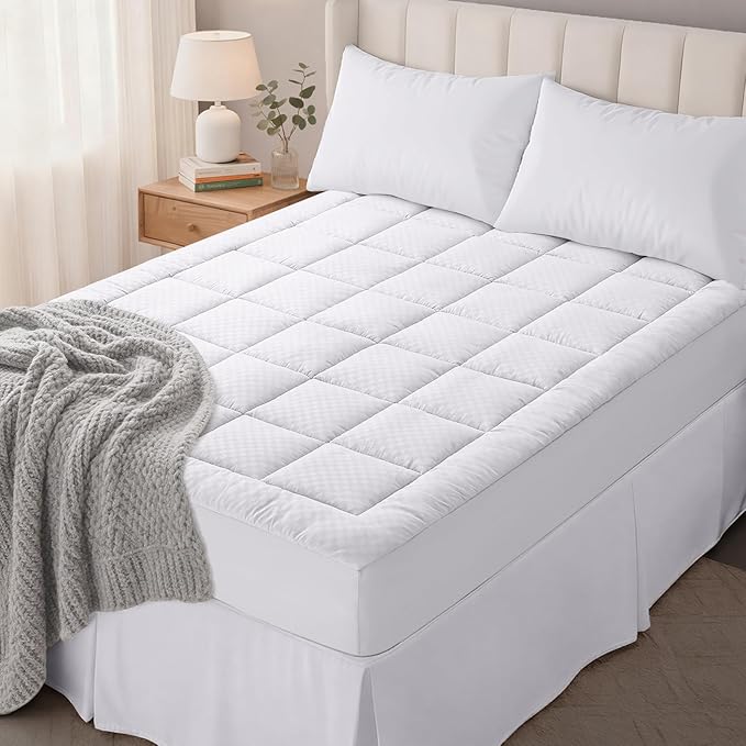OLANLY Full Quilted Fitted Mattress Pad – Soft Pillow Top Mattress Topper, Down Alternative Fill, Cooling Comfort Breathable Mattress Cover, Machine Washable Deep Pocket Mattress Protector, White