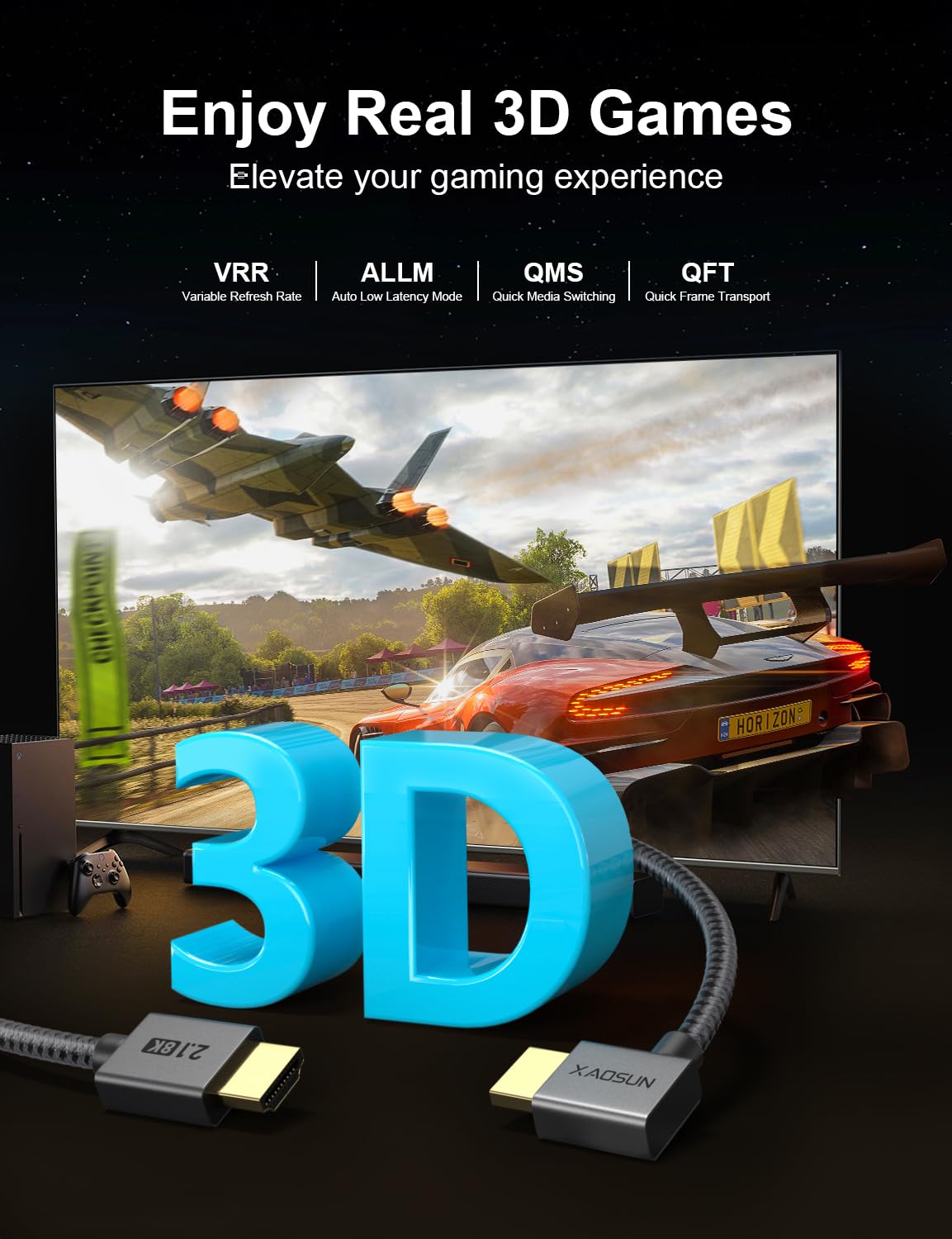 2.1 6.6FT, 48Gbps 8K@60Hz 4K@120Hz 2.2& 2.3 HDR10, ps5,ps4,x-Box,roku XAOSUN Right Angle HDMI Cable Ultra High Speed