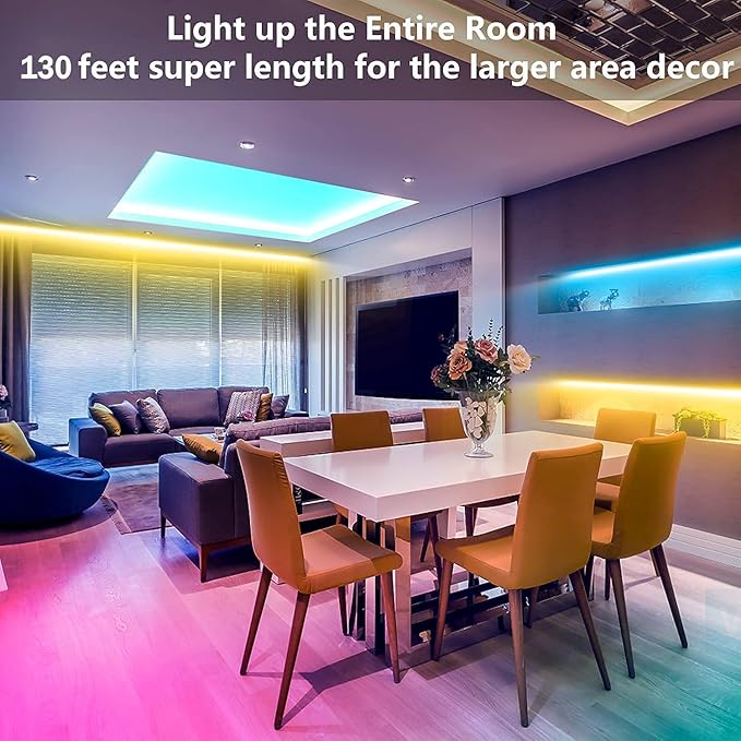 Tenmiro Led Strip Lights 130ft (2 Rolls of 65ft) Smart Light Strips with App Control RGB Led Lights for Bedroom，Music Sync Color Changing Lights for Room Party
