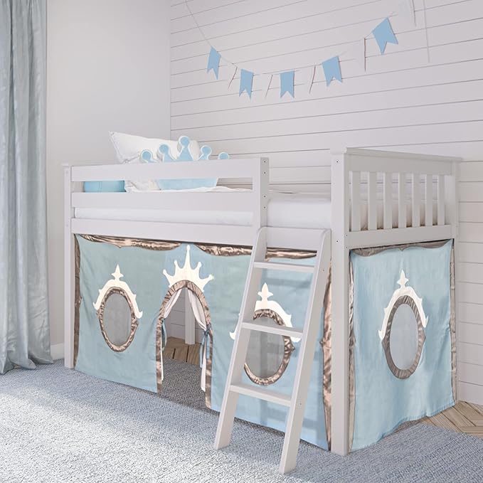 Max & Lily Underbed Curtain for Low Bunk/Loft Bed, Princess Play Privacy Set for Kids, 2 Panel Cotton Set for Bottom Bunk, Blue/Silver