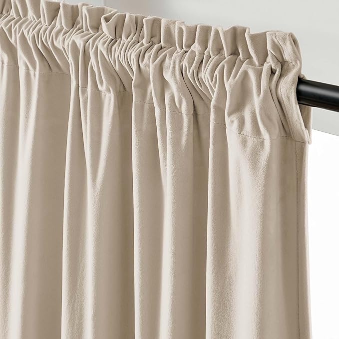 Lazzzy Velvet Blackout Curtains Thermal Insulated Room Window Drapes Super Soft Luxury Curtains for Living Room Bedroom Rod Pocket 2 Panels, Beige, 42" W x 84" L