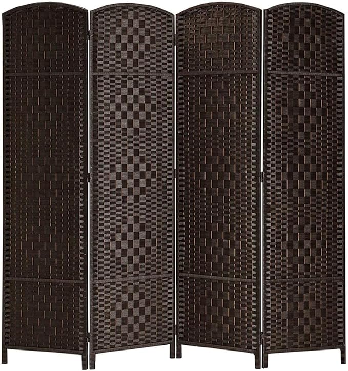 Rose Home Fashion Room Divider, 6 ft Tall Room Dividers and Folding Privacy Screens, 16in Privacy Screen 4 Panel Dark Coffee Space Temporary Wall Foldable Partition Separation
