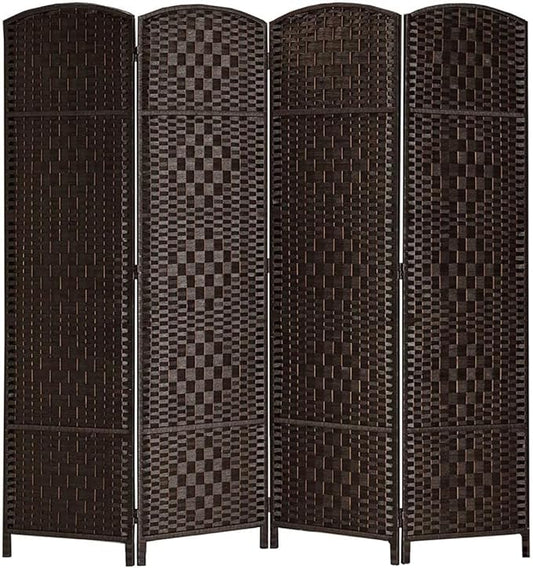 Rose Home Fashion Room Divider, 6 ft Tall Room Dividers and Folding Privacy Screens, 16in Privacy Screen 4 Panel Dark Coffee Space Temporary Wall Foldable Partition Separation