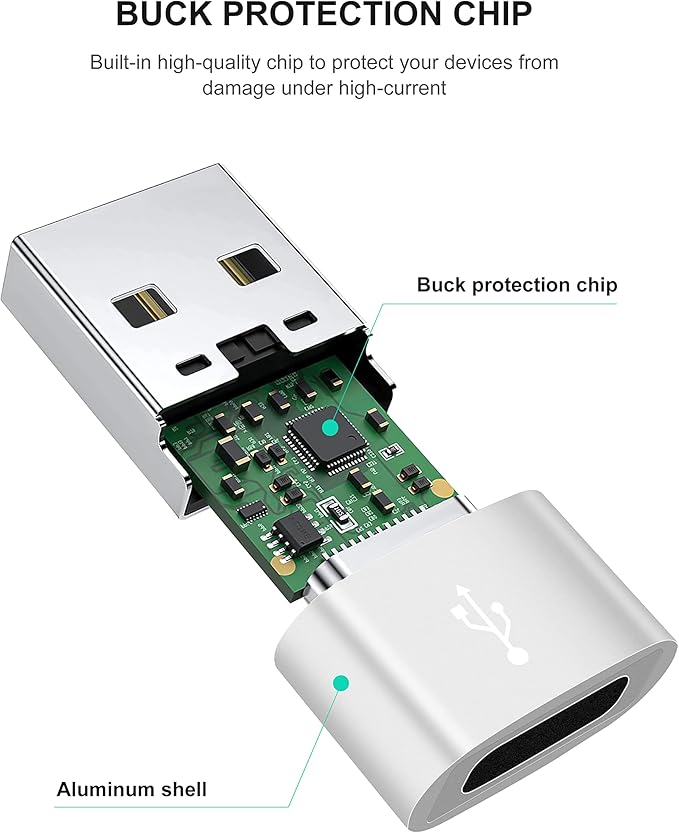 Upgraded USB C Female to USB A Male Adapter,Type C to USB A Charger Cable Converter for Apple AirPods,MacBook,iPhone 12 13 14 15 Series,iPad mini 6,Samsung Galaxy S20 S21 S22 (3Pack Silver)