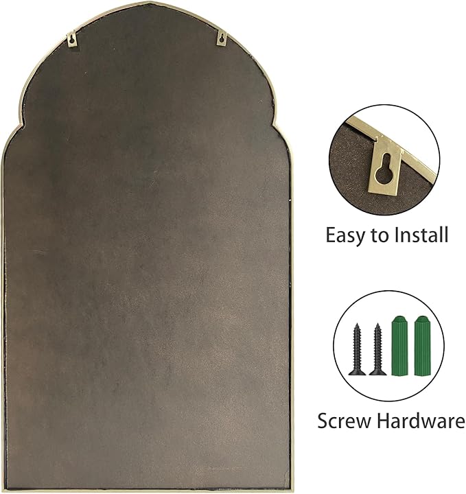ironsmithn Arched Wall Mirror, Gold Bathroom Mirror, Wall Mounted Decorative Mirror, 38" x 22" Modern Art Oblong Mirror for Master Bath Half Bath Living Room Bedroom Fireplace Entryway