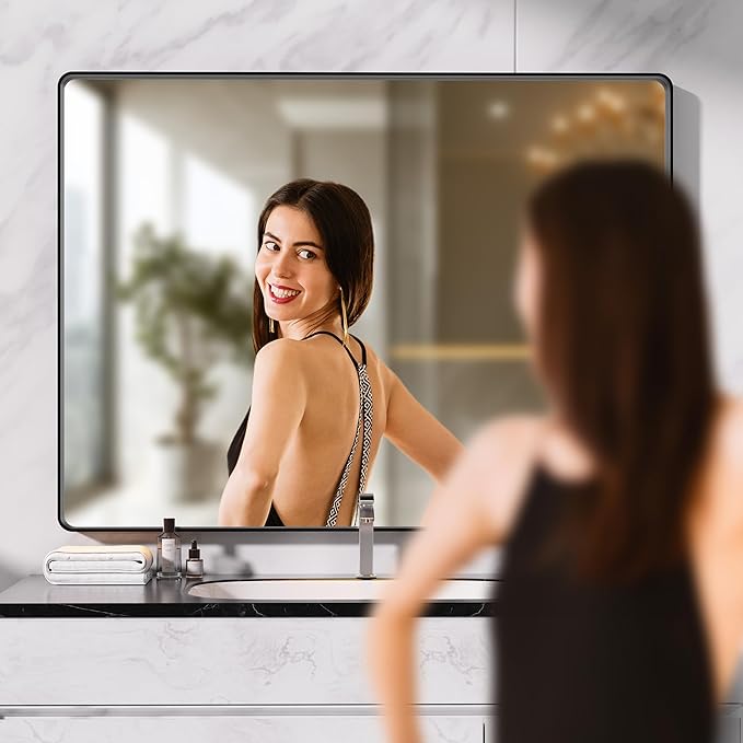 Hasipu Black Bathroom Mirror for Wall, 77 x 36 Inch Metal Framed Bathroom Mirrors for Over Sink, Rectangle Bathroom Vanity Mirror, Anti-Rust, Tempered Glass, Horizontal or Vertical