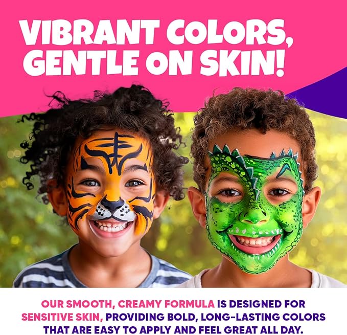 Blue Squid Face Paint Kit & Body Crayon Sticks Bundle - 18-color Face Painting Kit for Kids & 18 XL Crayons & Markers for Skin with 18x Stencils, Brushes, and Design Book, Ideal for Toddlers & Parties