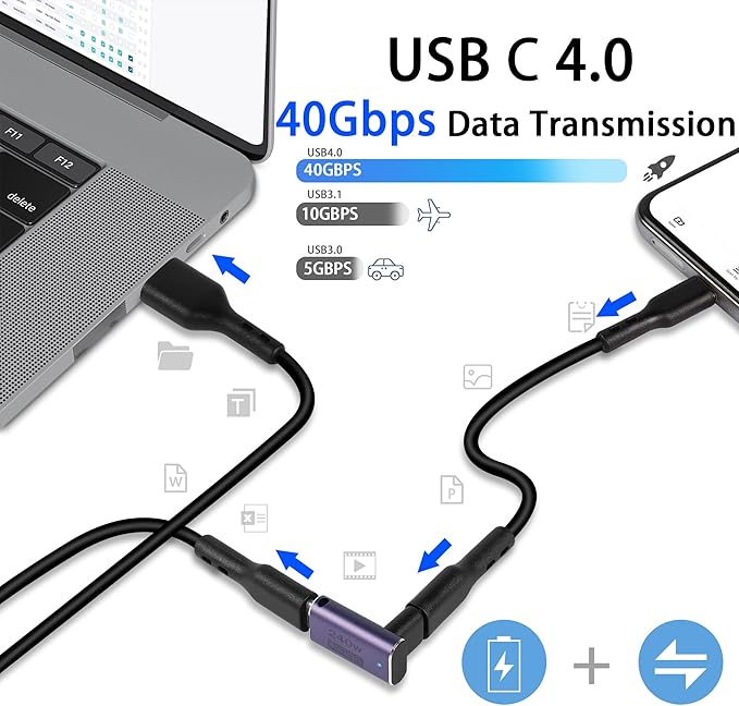 QIANRENON USB4.0 C Female 90 Degree Angle Adapter Coupler 240W 40Gbps Type C 4.0 Female to Female Right Angle Connector Extender, LED Indicator 8K Audio/Video Transmission, 2Pcs(Front Bend F/F)