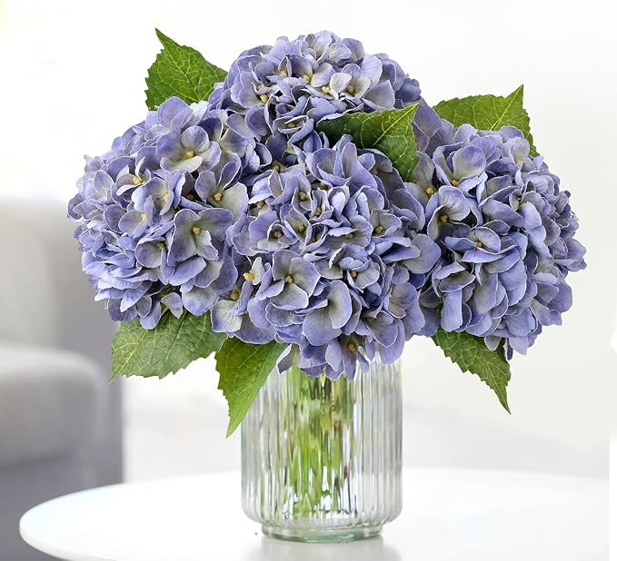 Light Purple Boho Real Touch Flowers,4PCS 21" Lifelike Artificial Hydrangeas with Stems for Indoor Outdoor Wedding Bouquet Table Centerpieces Home Baby Showers