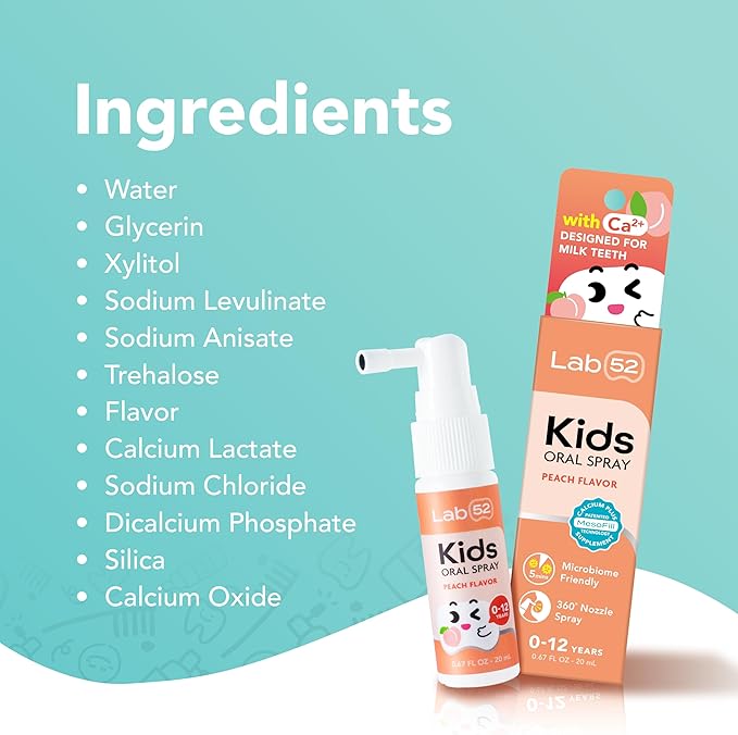 LAB52 Kids Oral Spray, Toddler Toothpaste Helper for Cavity Repair and Fresh Breath, Children Anticavity with Fluoride Free for Newborn to Preschoolers, Xylitol Grape Flavor
