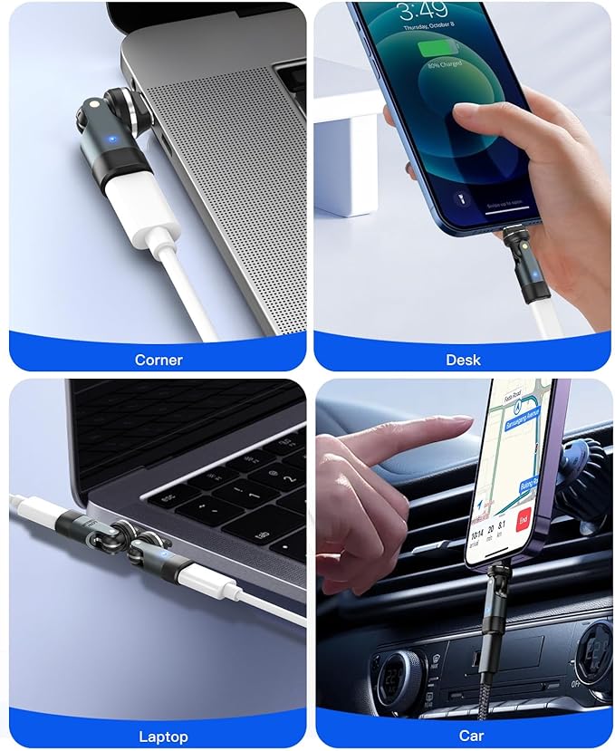 TiMOVO Magnetic Lightning to USB C Adapter, Fast Charging & Data Transfer, 90 Degree Right Angle USB-C Male to Lighting Female Adapter for iPhone 16, MacBook Pro/iPad, Tablet, Laptop, Gray