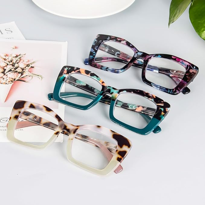 REAVEE Oversized Square Reading Glasses Oprah Style for Women, Blue Light Blocking Large Frame Computer Readers Spring Hinge