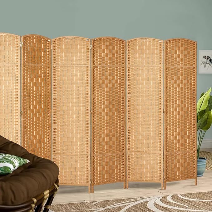 Rose Home Fashion Room Divider, 6 ft Tall Room Dividers and Folding Privacy Screens, 16in Privacy Screen 8 Panel Light Beige Space Temporary Wall Foldable Partition Separation