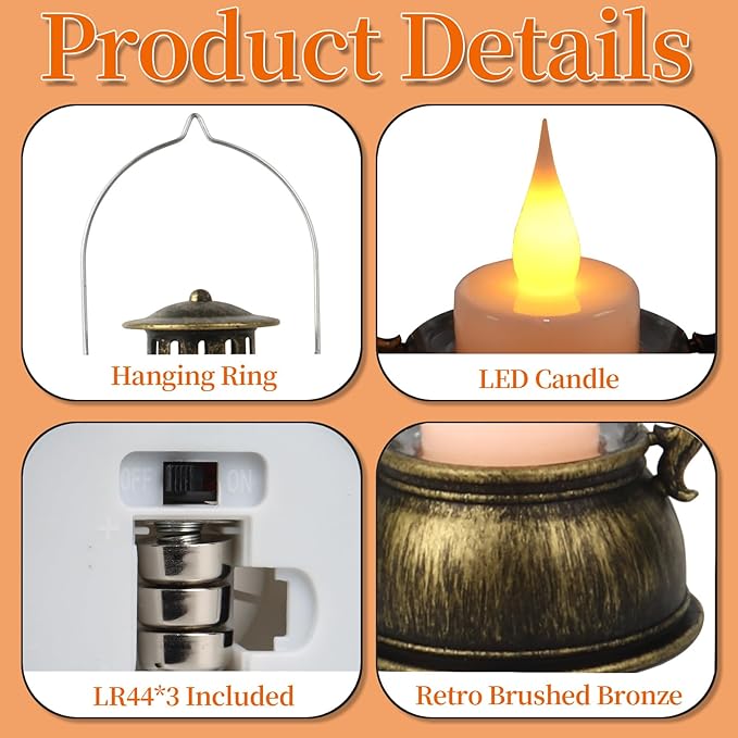 12Pcs Mini Lantern for Halloween Decor, 6Inch Small Lanterns for Western Garden Camping Party Decorations, Vintage Candleholders Table Centerpiece, Forest Christmas Wedding Decorations (Brass)