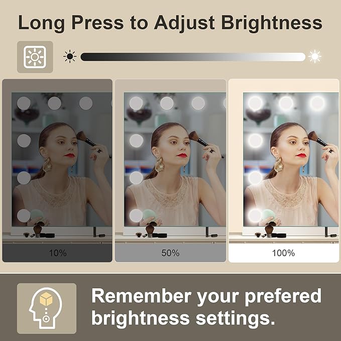 S'bagno Vanity Mirror with Lights, 12 Dimmable LED Bulbs Hollywood Mirror, 3 Color Modes & Memory Function Makeup Mirror with Lights, Detachable 10X Magnification, Touch Control, USB-A(19''x14'')