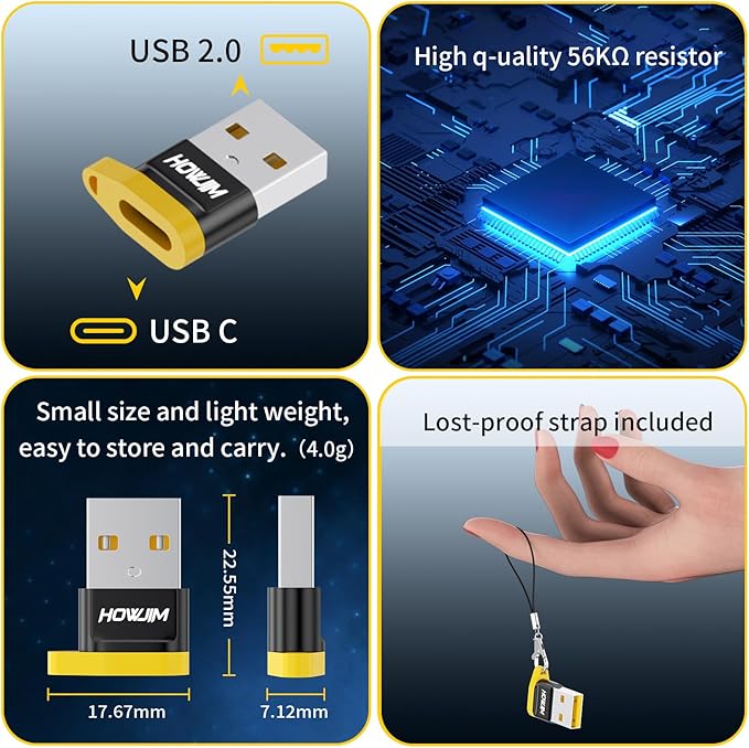 USB to USB C Adapter 2 Pack,USB C Female to USB 2.0 Male OTG Adapter,3A Fast Charge 480Mbps Data Transfer for M-acBook,Pad,Phone 15 16 17,G-alaxy,A-pple Watch,A-irpods,Anti-Lost Lanyard Black