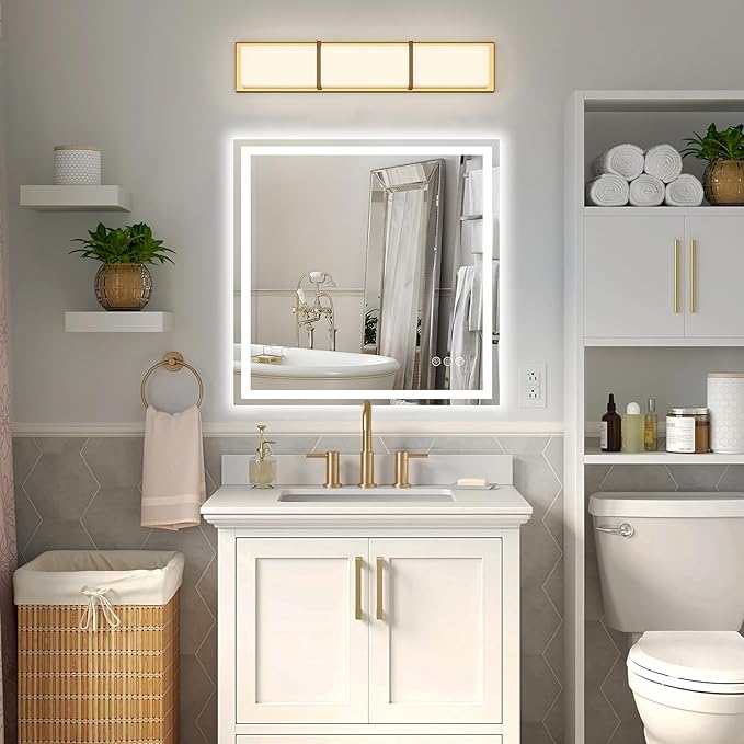 30x30 Inch Led Mirror for Bathroom with Front Light and Backlit, Dimmable Anti Fog Wall Bathroom Mirror with Led Lights, Water Proof, Decor Vanity Mirror