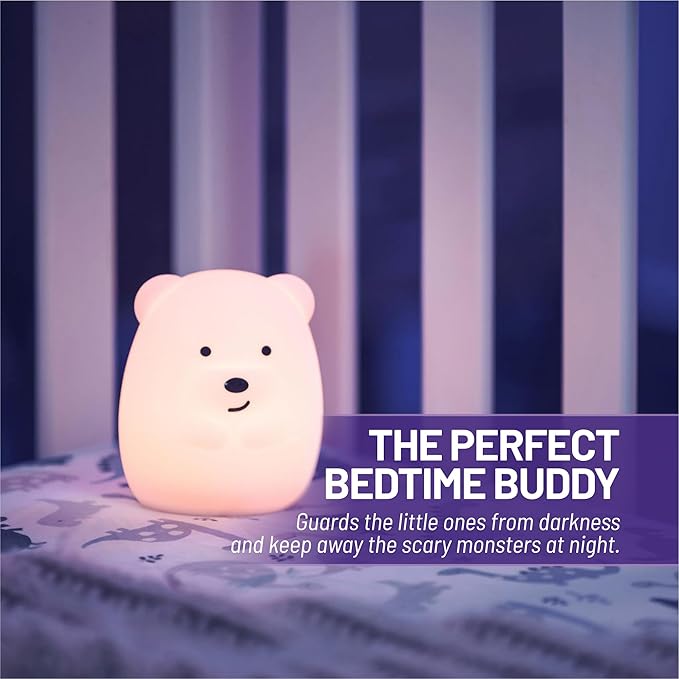 Lumipets Junior Bear Night Light, Soft Silicone Material, 8 Soothing Colors, Cordless, Easy Control, Portable