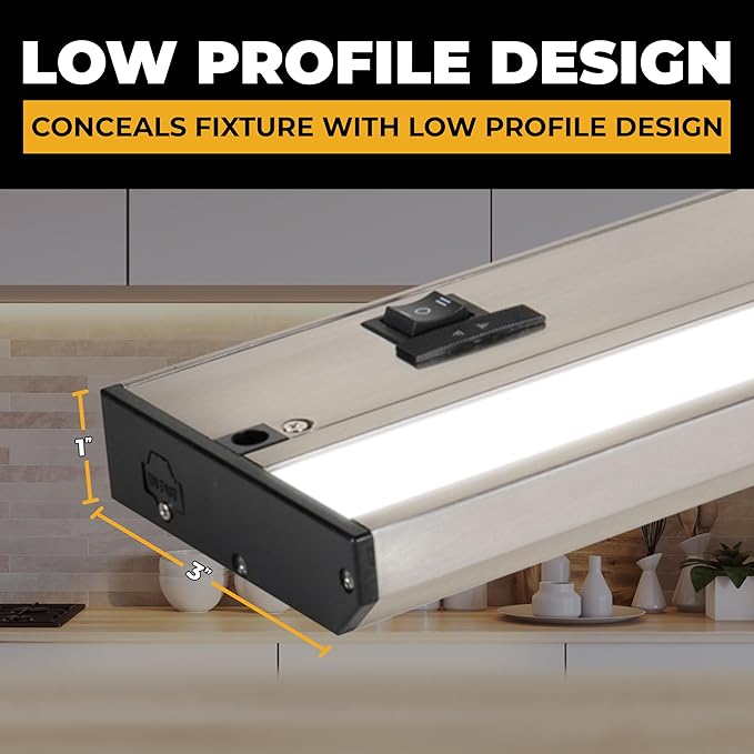 LED Under Cabinet Lighting Hardwired - 3CCT 9 Inch Satin Finish - Undercabinet Lights for Kitchen - Linkable Undercounter Dimmable Plug in Light or Hard Wired - Under Counter Fixture Direct Wire