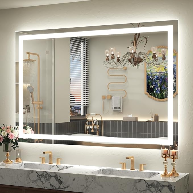50x 40 LED Lighted Bathroom Mirror for Wall, Large Vanity Mirror with Lights, Dimmable, Anti-Fog, Shatter-Proof, ETL Listed (Front + Backlit)