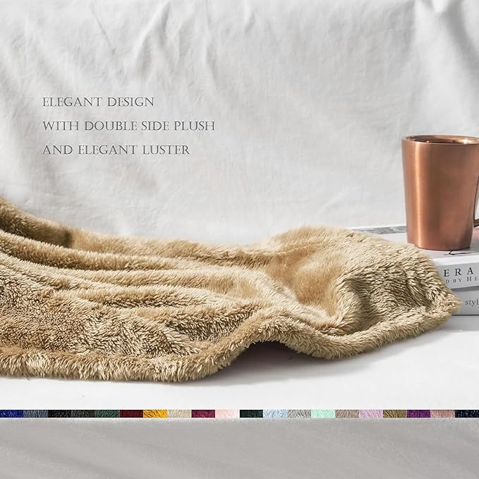 Exclusivo Mezcla Plush Fuzzy Fleece Bed Blanket Queen Size, Super Soft, Fluffy and Warm Blankets Suitable for All Seasons (Brown, 90x90 Inches)