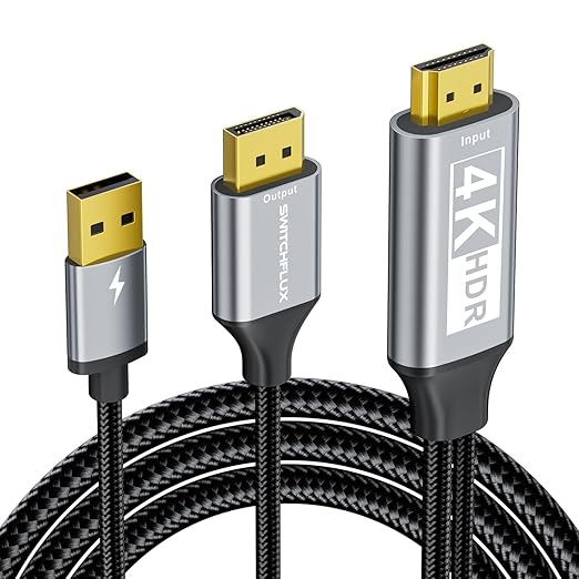 Active HDMI to DisplayPort Cable,（4K@60Hz,1080P@120Hz） 10FT Uni-Directional HDMI (Source) to DP (Display) Braided Cord Compatible with PC,Laptop,AMD,NVIDIA,PS5,Xbox
