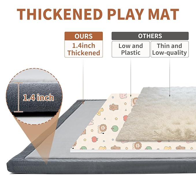 Baby Play Mat for Floor - 1.4" Thick Memory Foam Rug, 70"x59" Playpen Tummy Time Mat, Soft Velvet Nursery Rug, Large Padded Crawling Mats, Cushioned Pads for Playroom Toddlers, Infants, Yoga, Tatami