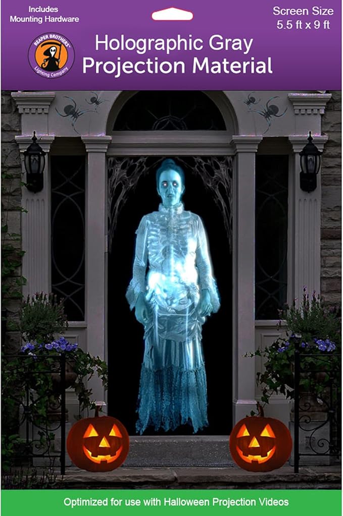 Holographic Rear Projection Screen with Mounting Hardware for Projecting Halloween Videos (5 ft x 9 ft Gray)