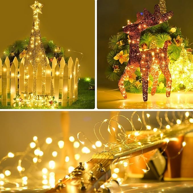 Twinkle Star 33ft 100LED Copper Wire String Lights Fairy String Lights 8 Modes USB Powered with Remote Control for Wedding Party Home Christmas Decoration, Warm White