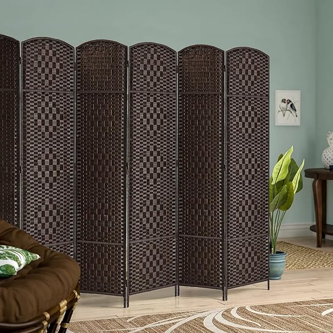 Rose Home Fashion Room Divider, 6 ft Tall Room Dividers and Folding Privacy Screens, 16in Privacy Screen 8 Panel Dark Coffee Space Temporary Wall Foldable Partition Separation