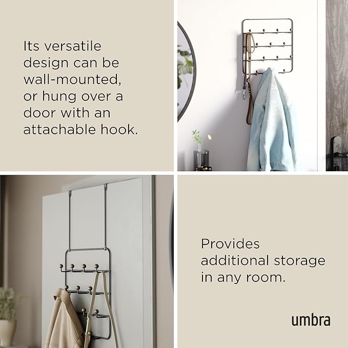 Umbra Estique Multi Over The Door Organizer Hooks, Black/Walnut Large