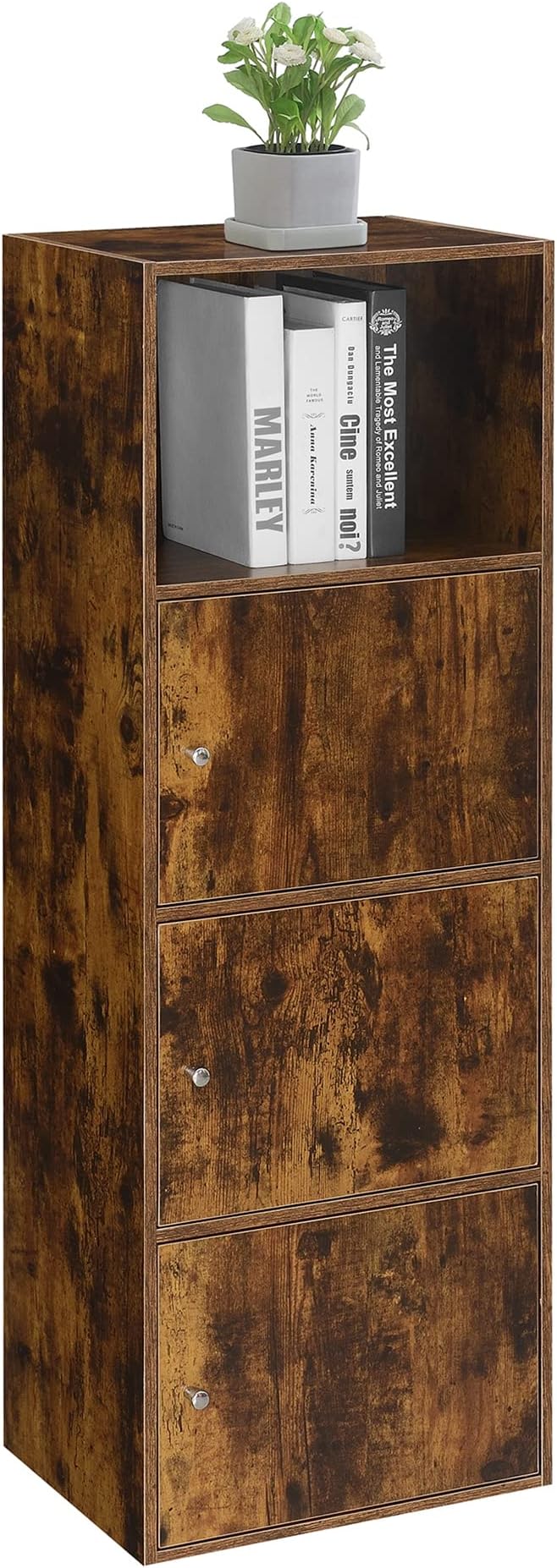 Convenience Concepts Xtra Storage Three-Door Cabinet with Shelf in Walnut Wood Finish