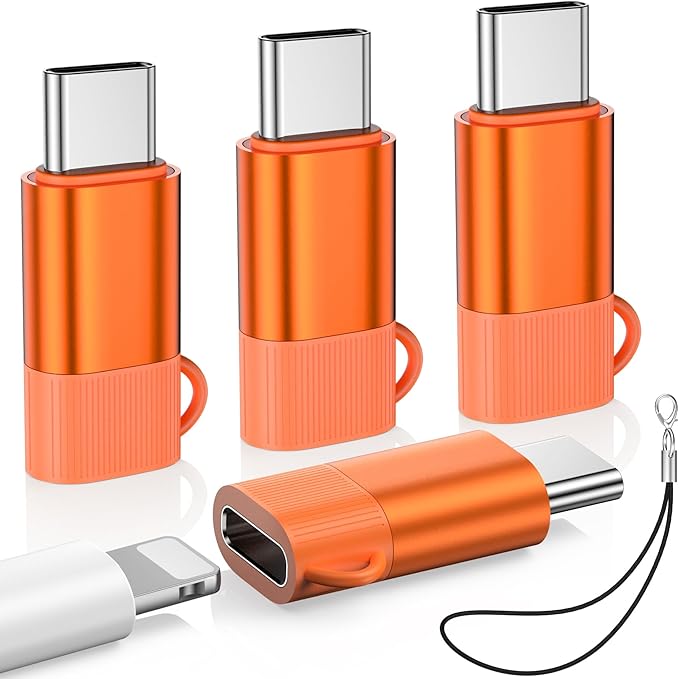4 Pack Lightning to USB C Adapter for iPhone 15/16/17/17 Pro Max, for iPhone 17/16 Charger, Fast Charging & Data Transfer, Type-C Charger Connector Cable, Not for iPencil/Headphones/OTG (Orange)