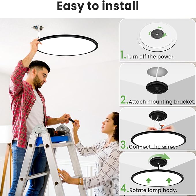 zemty 2Pack 20 inch LED Flush Mount Ceiling Light, 50W 5000lm Large Light Fixture, 3 Color Temperature in One 3000k 4500k 6000K Round Modern Ceiling Lamp for Bedroom Kitchen Dining Room (Black)
