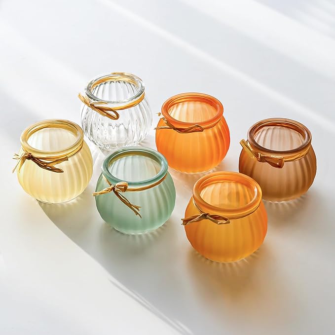 WDHODEC Fall Votive Candle Holders Set of 12, Pumpkin Glass Tea Lights Candle Holder for Thanksgiving Halloween Table Fireplace Decor