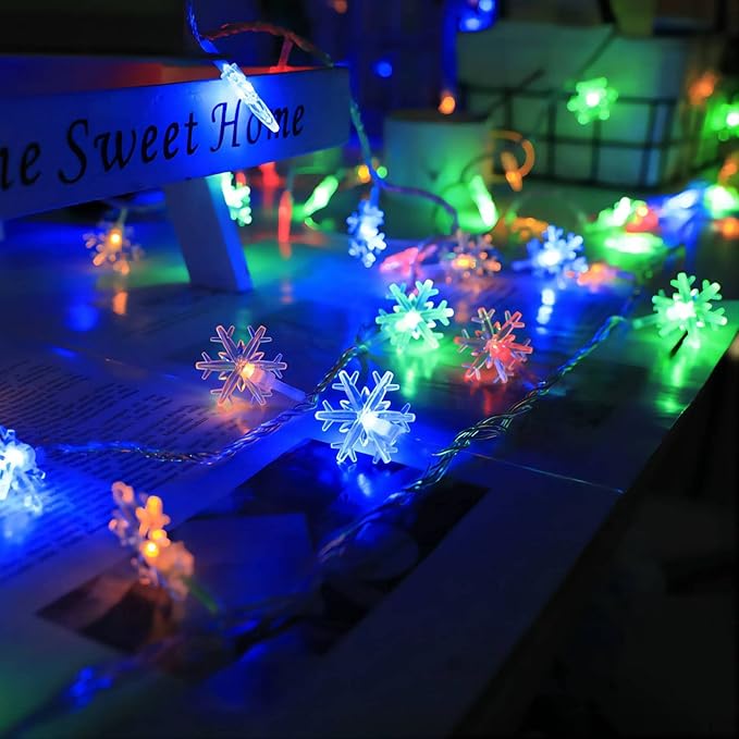 CESOF Christmas Lights Multicolor 20 FT 40 LED Multi Colored Snowflake String Lights Battery Operated Colorful Fairy Light for Bedroom Party Home Xmas Decor Christmas Tree Decorations