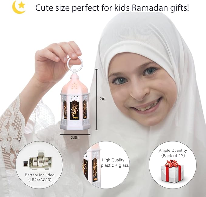 LLQ Mini Ramadan Lantern (12Pcs-5in) - Moroccan Small Lanterns Decorative, Eid Mubarak Decorations for Home, Ramadan Gifts for Family, Table Centerpiece