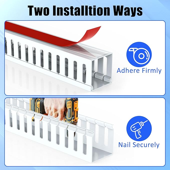 Open Slot Wiring Raceway Cable Duct, 123in Cable Management Channel Cord Track,Desk Wire Channel, Under Desk Cable Management to Hide Cables, Wires for Computers (White, 1.97" Hx1.97"W, 15.4''L(8 Pc))