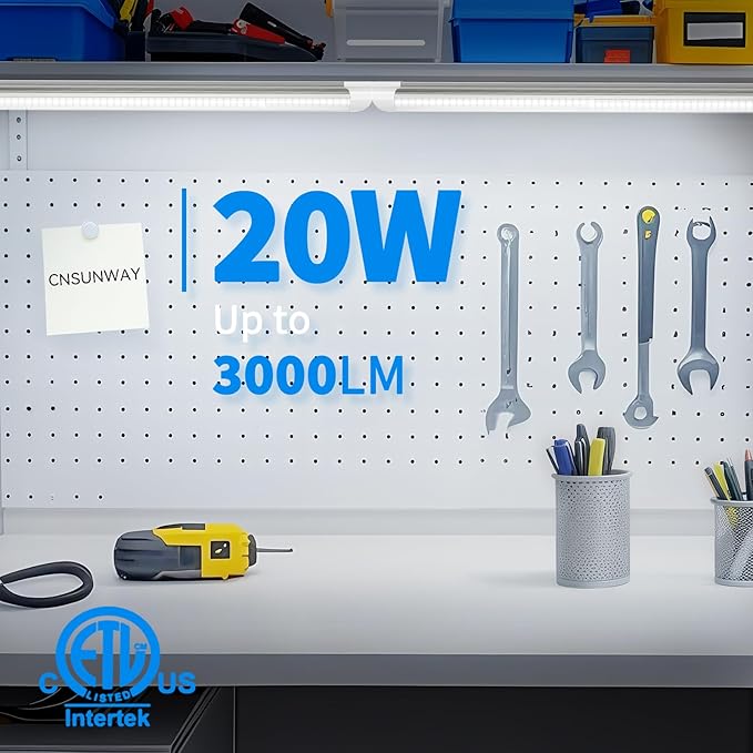 CNSUNWAY LED Shop Lights 2FT, 20W 5000K Daylight White Under Cabinet Lighting, V-Shaped Linkable T8 Tube Light Fixtures, Shop Light for Workbench, Kitchen, Workshop, ETL Listed(6 Pack)