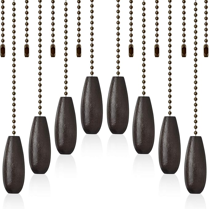 Boao 8 Pieces Ceiling Fan Pull Chains Extender Wooden Pendant Pull Chain Extension for Ceiling Light Lamp Fan(Coffee)