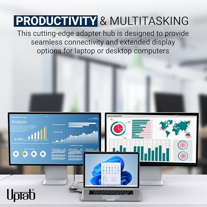 uptab USB C to Dual DisplayPort Adapter Hub, Extended Dual 4K 60Hz Display Port Multi Monitors Converter for Dell XPS 13 15, Lenovo Yoga, Sumsung HP, Chromebook, etc