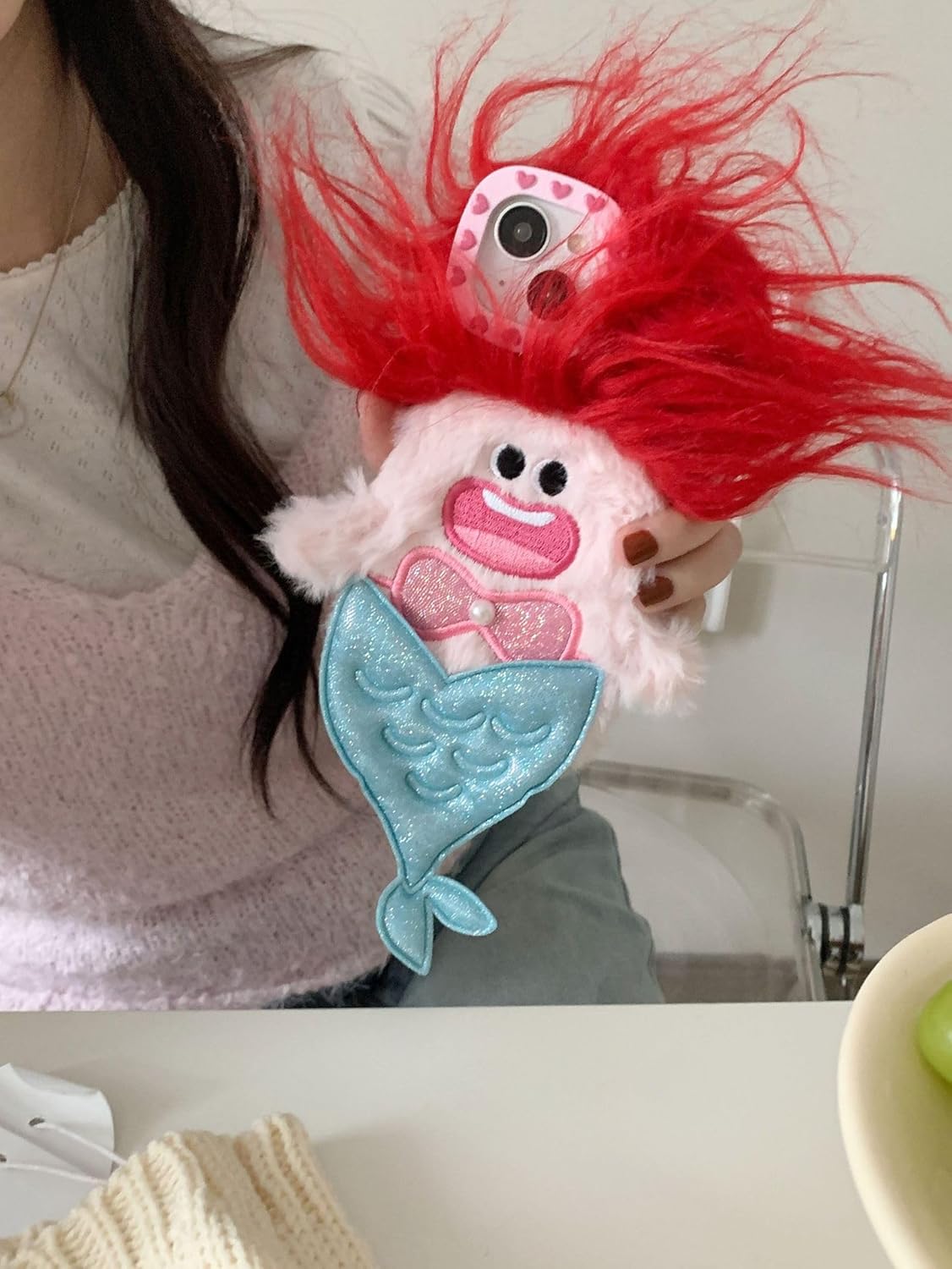 LMA Funny Mermaid Phone Case Compatible with iPhone 15 Pro, Ugly Weird Plush Case for Women Girls Cute Cases (Mermaid)