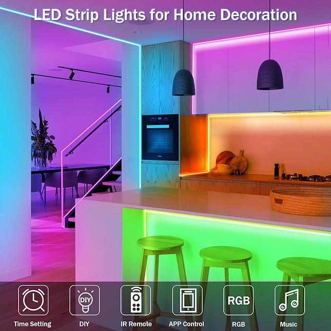 KEELIXIN Bluetooth Music Sync LED Strip Lights for Bedroom - APP & Remote Control, RGB Home Decor Lights, Luces Led para Cuarto