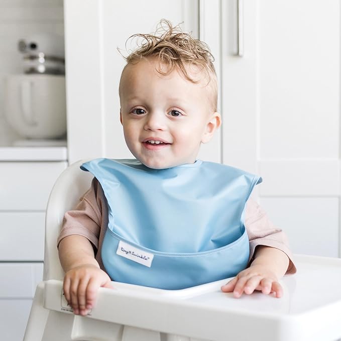 Tiny Twinkle Mess Proof Baby Bibs for Eating - Waterproof, Wipeable Bibs - Toddler Bibs - Travel Friendly - PFAS, PVC, BPA, Phthalate Free - Baby Food Bibs(3 Pack,Sea, Dino)