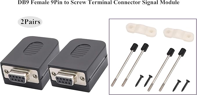 DB9 Screw Terminal Block Adapter D-SUB 9-pin RS232 Female to 9 +1 Pin/Way Female Serial Terminal Breakout Board Connector Signal Module with case (2Pcak/Female)