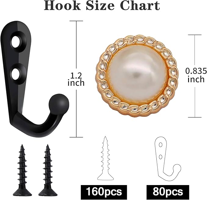 Coat Hooks-80 Pack Farmhouse Hooks with 160Pcs Metal Screws,Black Decorative Rustic Coat Hooks Rack,Wall Mounted Single Prong Robe Hook, Vintage Organizer Hanging Wire Hook Key Hooks