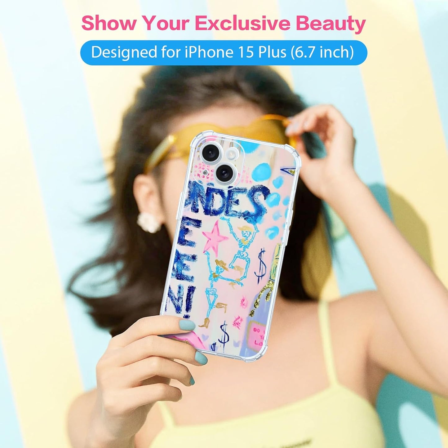 Preppy Art Phone Case Fit for iPhone 15 Plus, Wireless Charging Shockproof Clear Blondes Have More Fun Phone Cover Gift
