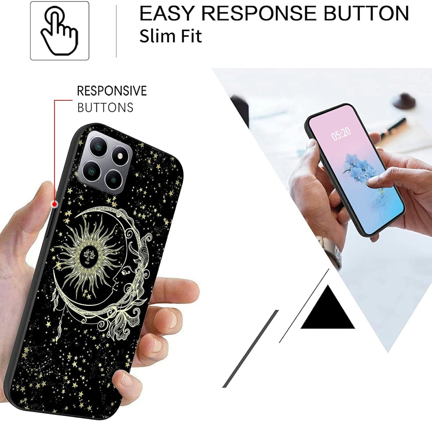 Rossy for Boost Mobile Celero 5G Plus Case - Slim Soft TPU Silicone Shockproof Protective Cover with Glitter Moon Sun