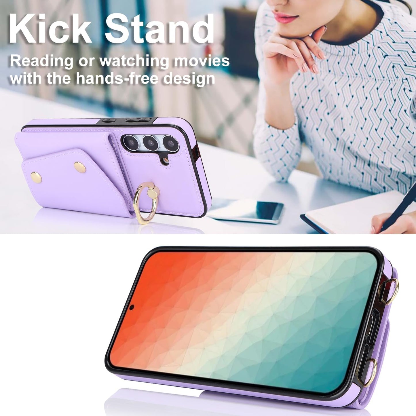 Samsung Galaxy S24 Phone Case for Women, Crossbody Wallet Case with Credit Card Holder Lanyard Shockproof Purse